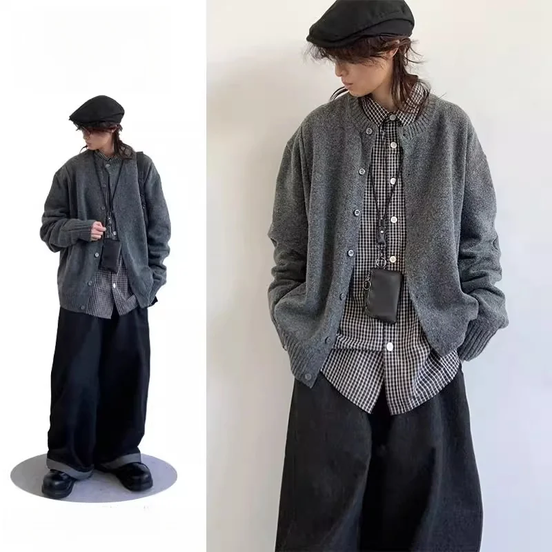 

Нейтральный вязаный открытый кардиган, свитер, свободный длинный све, мужской Sle, осенне-зимний, японский Sle, верхняя одежда для колледжа