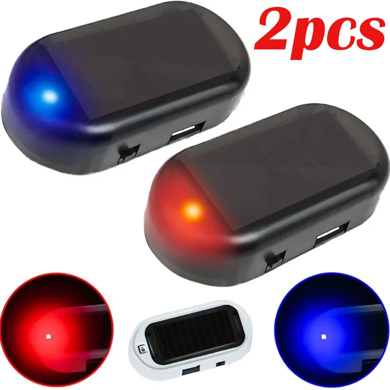 2Pcs LED Solar Powered Fake Security Light Simulated Dummy Alarm Car Wireless Warning Anti-Theft Caution Lamp Flashing Imitation