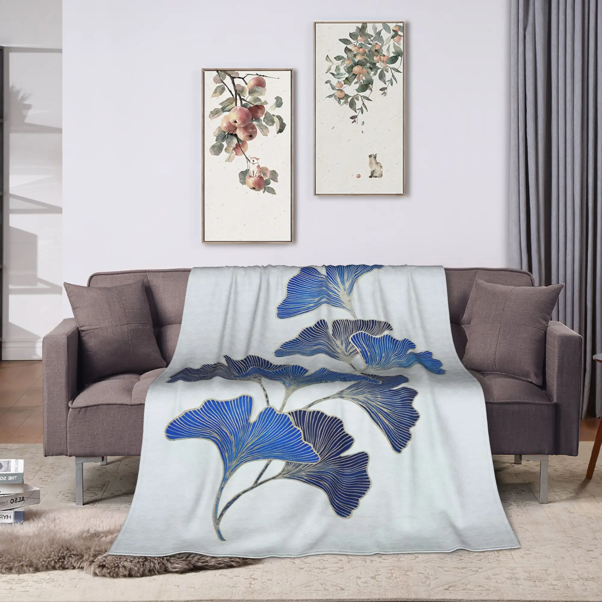 Warm Cozy Blankets Picnic Ginkgo Leaves Throw Blanket Fashion  Bedspread For Couch Bed