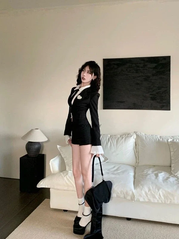 اليابانية كوريا موحدة Jk دعوى سترة سترة فستان قميص التخسيس السراويل ثلاث قطع مجموعة النساء السود تحسين Jk موحدة مجموعة