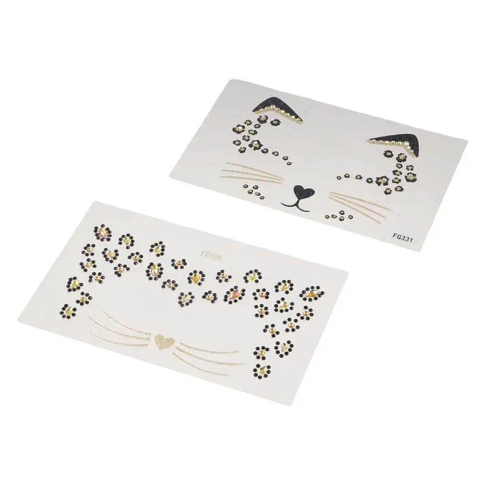 

Safe Acrylic Diamond Cat Face Tattoo Long Lasting Waterproof Fake Cat Face Stickers DIY Temporary Tattoo Stickers Women