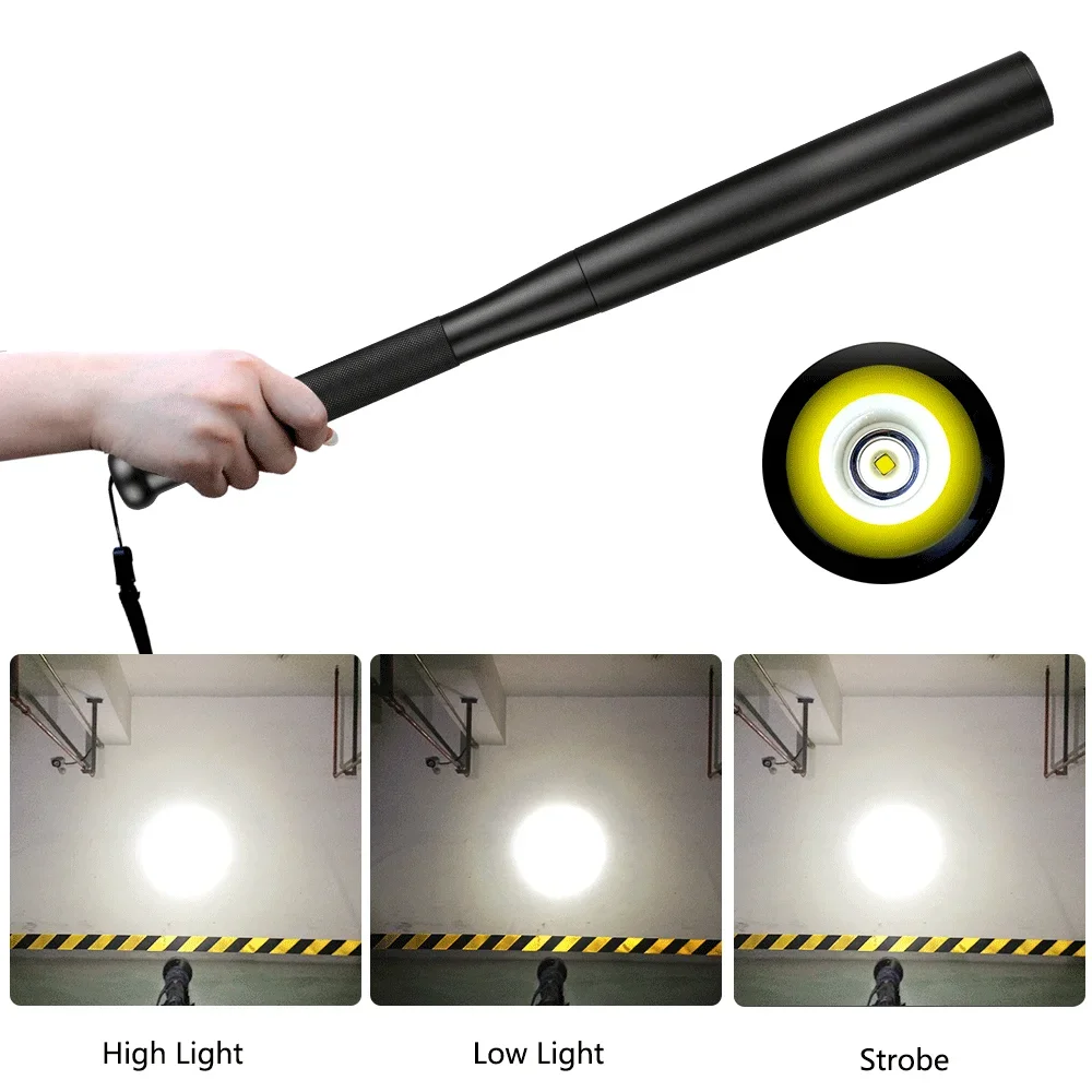 Aluminium Alloy Baseball Bat LED Flashlight Super Bright Waterproof Torch Emergency Self Defense Outdoor Lighting Tool