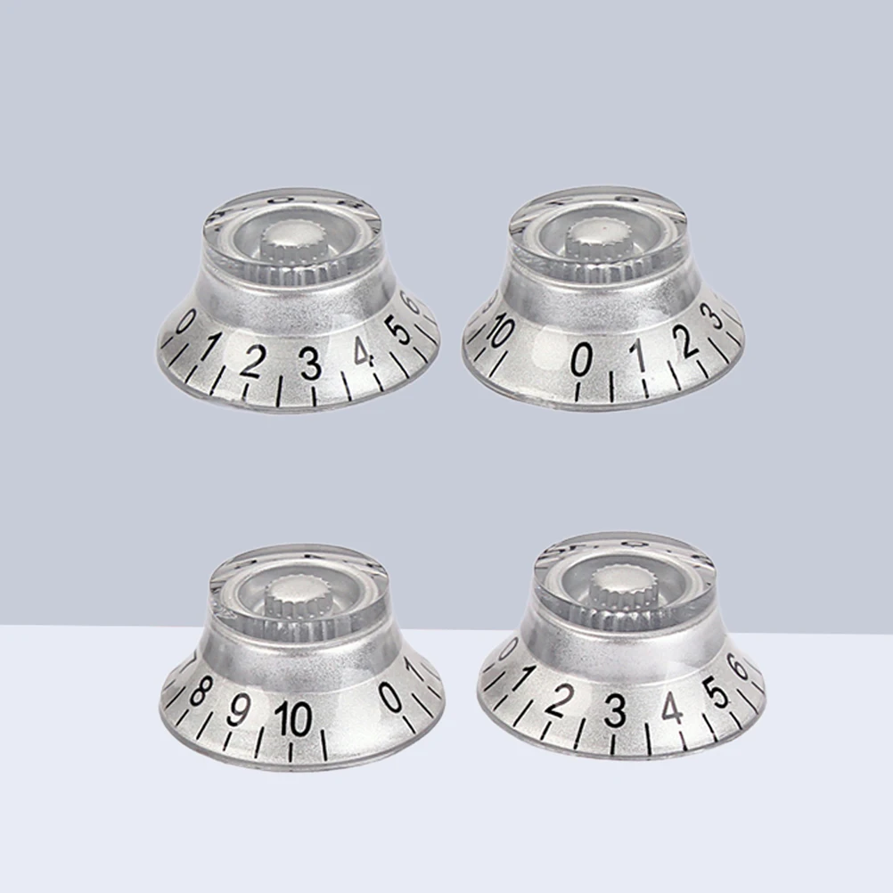 

4 pcs Acrylic Guitar Knobs Silver Round Replacement Lightweight Durable Parts For Bass Amplifier Amplifier Knobs