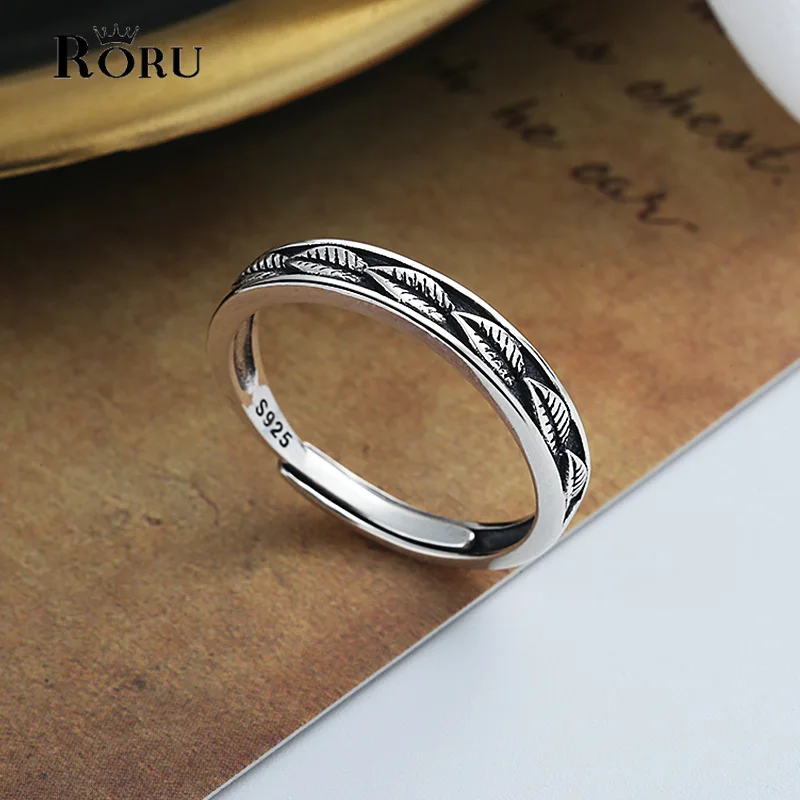 

Unique S925 Pure Silver Vintage Small Fresh Leaf Ring Opening Punk Style Finger Ring for Women Men Couple Jewelry Rings 2021