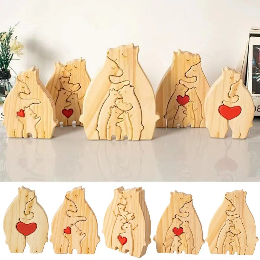 Friendship Bear Decor Custom Wooden Bear Family Puzzle with Personalized Names Unique Desktop Figurine for New Parents