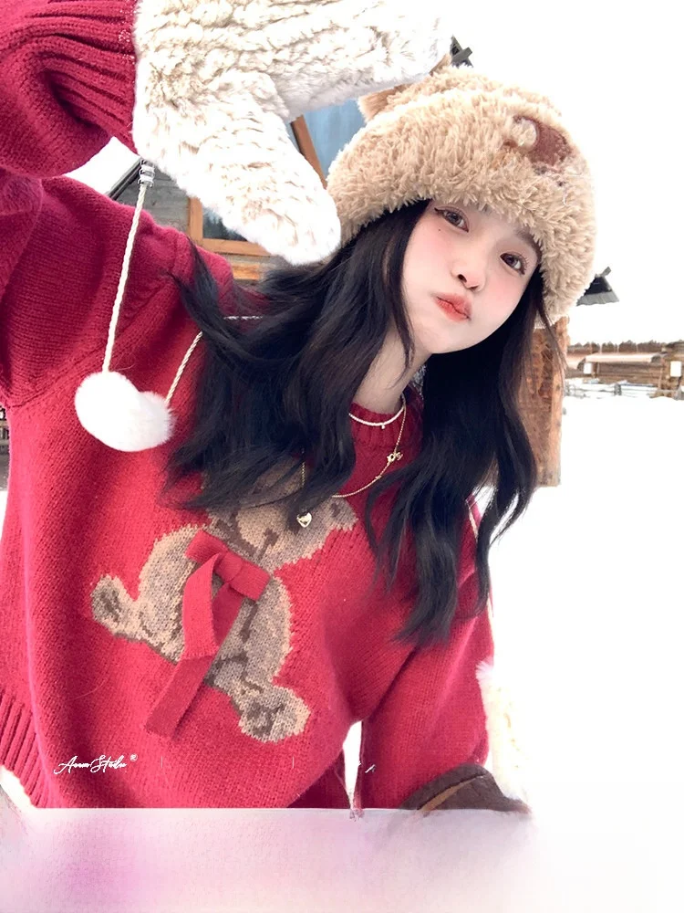 

Acaine round Ne Overhead Printed Sweater Women's Winter Inner Wear Layering Korean Sle Cisas Aosphere Top