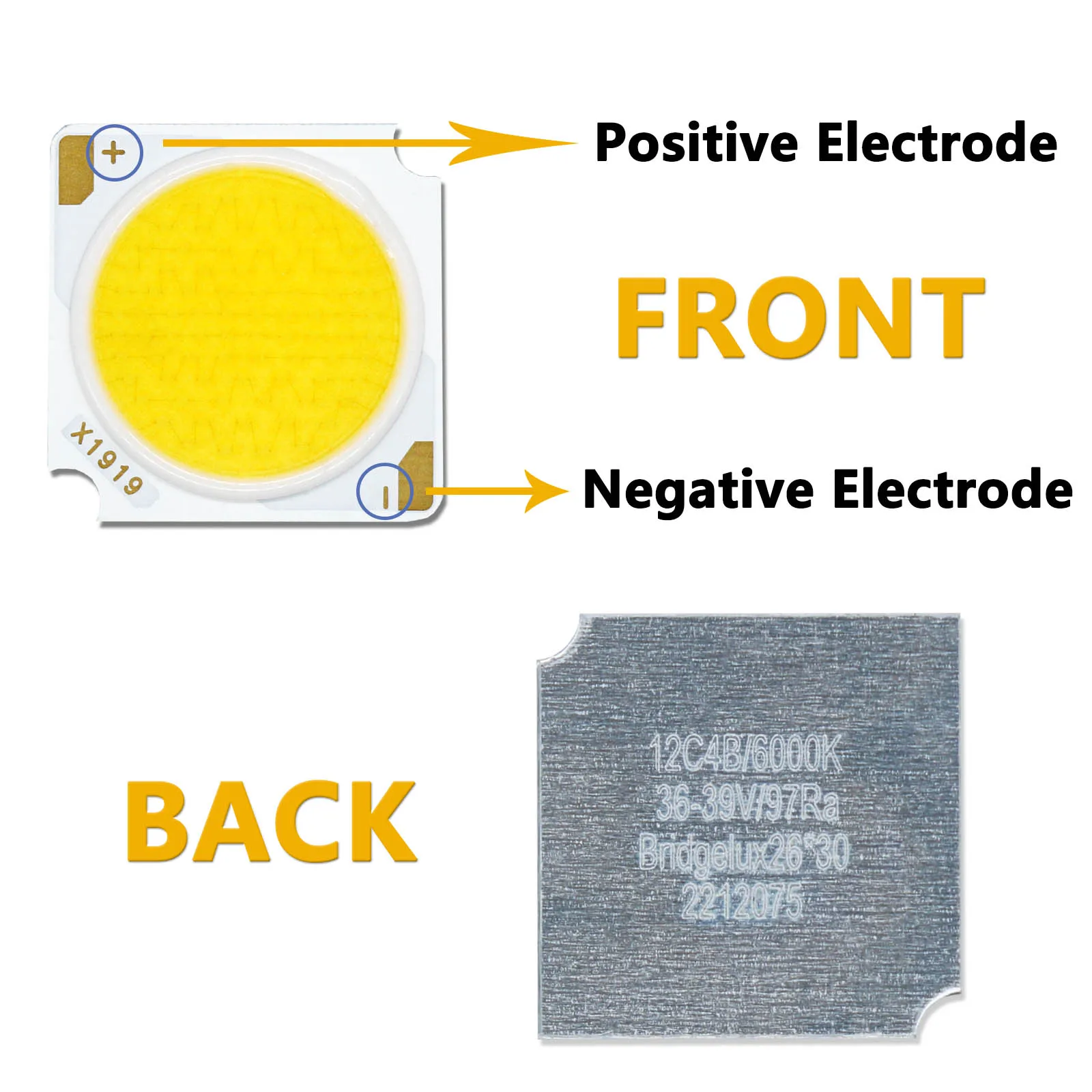 LED Bridgelux Chip 12W 18W 24W 30W 36W 42W 26*30mil DC36-39V LED COB Light Emitting Diode 19 * 19mm RA97 LED Track Light Source