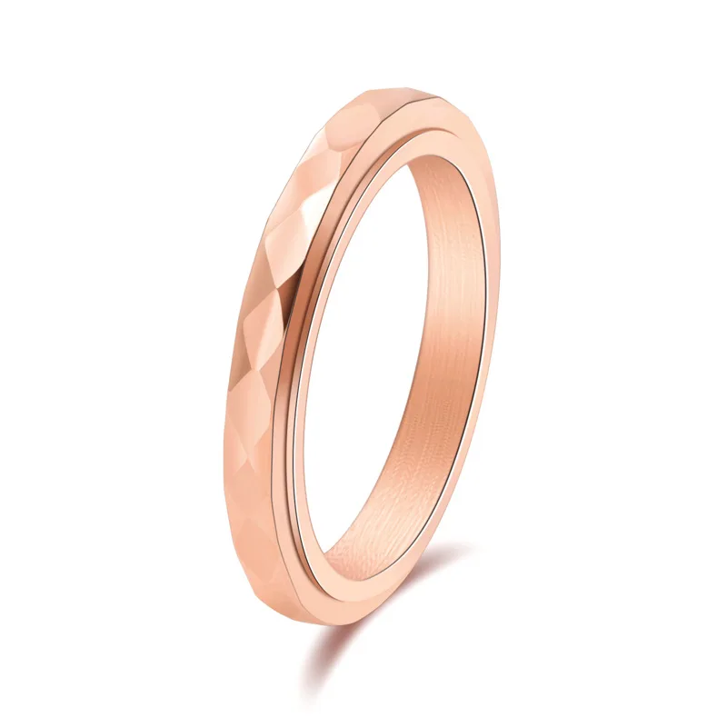 3 mm dünner, facettierter Spinner-Ring aus Edelstahl für Damen und Mädchen, Größe 5–12