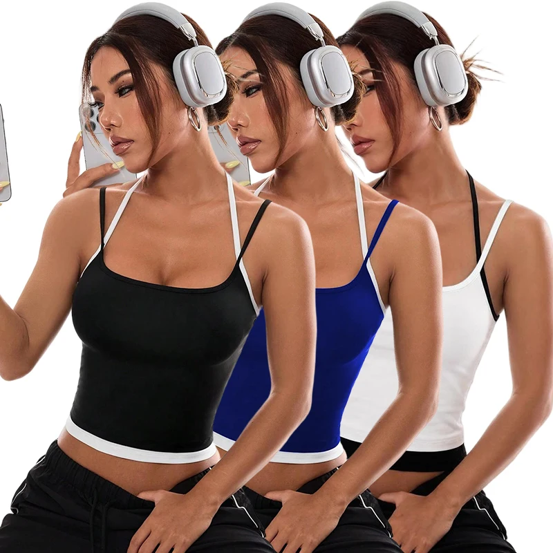 Damen Sexy Eng Anliegende Neue Neckholder-Tops mit Schönem Rücken, Modisches Schlankes Outdoor-Tanktop, Sport S-2XL Jugend-Weste, Bequemes Atmungsaktives Singlet