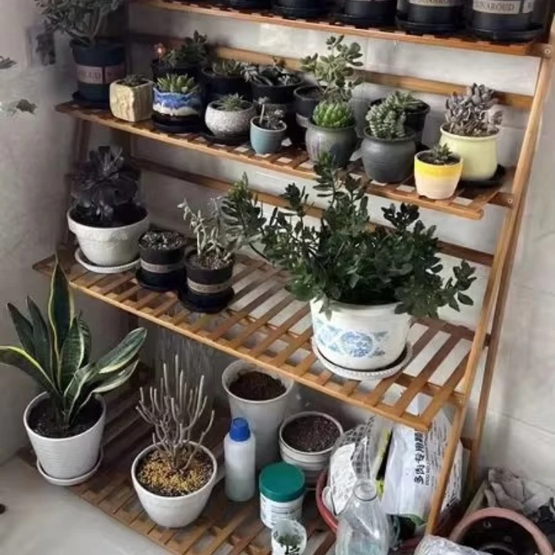 للطي زهرة حامل شرفة النبات الجرف متعدد الطبقات سلم حامل النبات معلقة الخيزران زارع رف للعصارة بوعاء #3