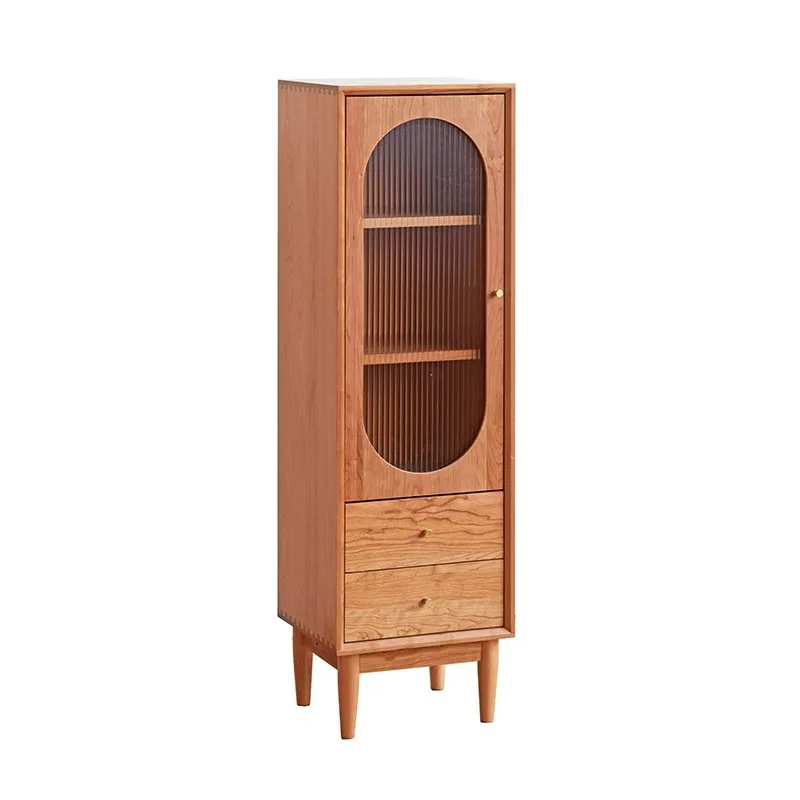 

Nordic solid wood side cabinet Japanese storage low locker living room stand cabinet wine cabinet very narrow log bookcase
