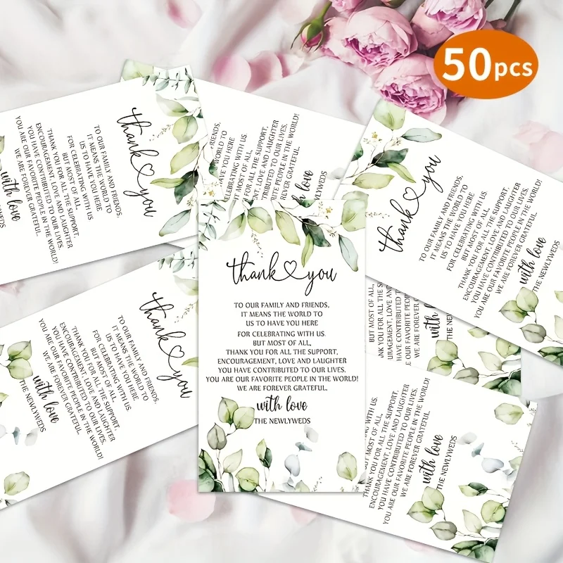 50pcs Fresh Eucalyptus Leaf Thank You Card Blessing Card Blank Back for Writing