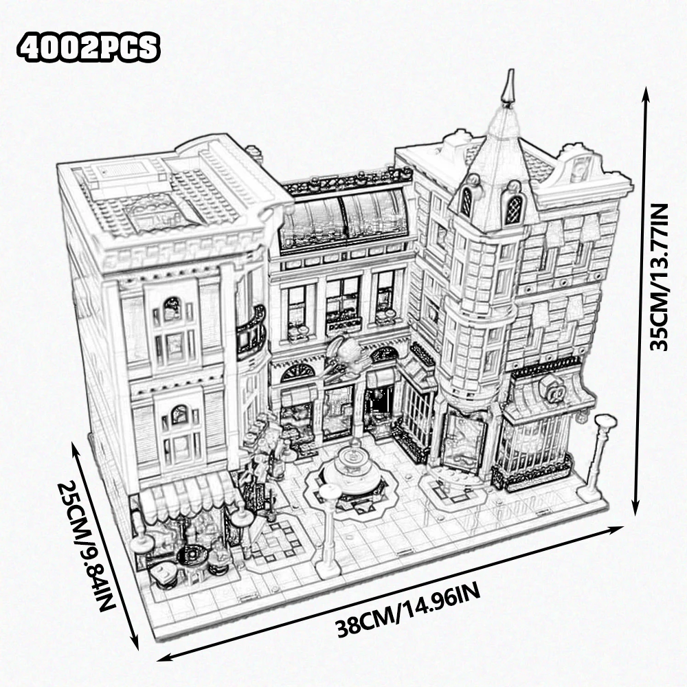 Creative Expert Bricks Bank Cafe Corner MOC Street View City Model House Pet Shop Town Hall Downtown Diner Bouwstenen Speelgoed