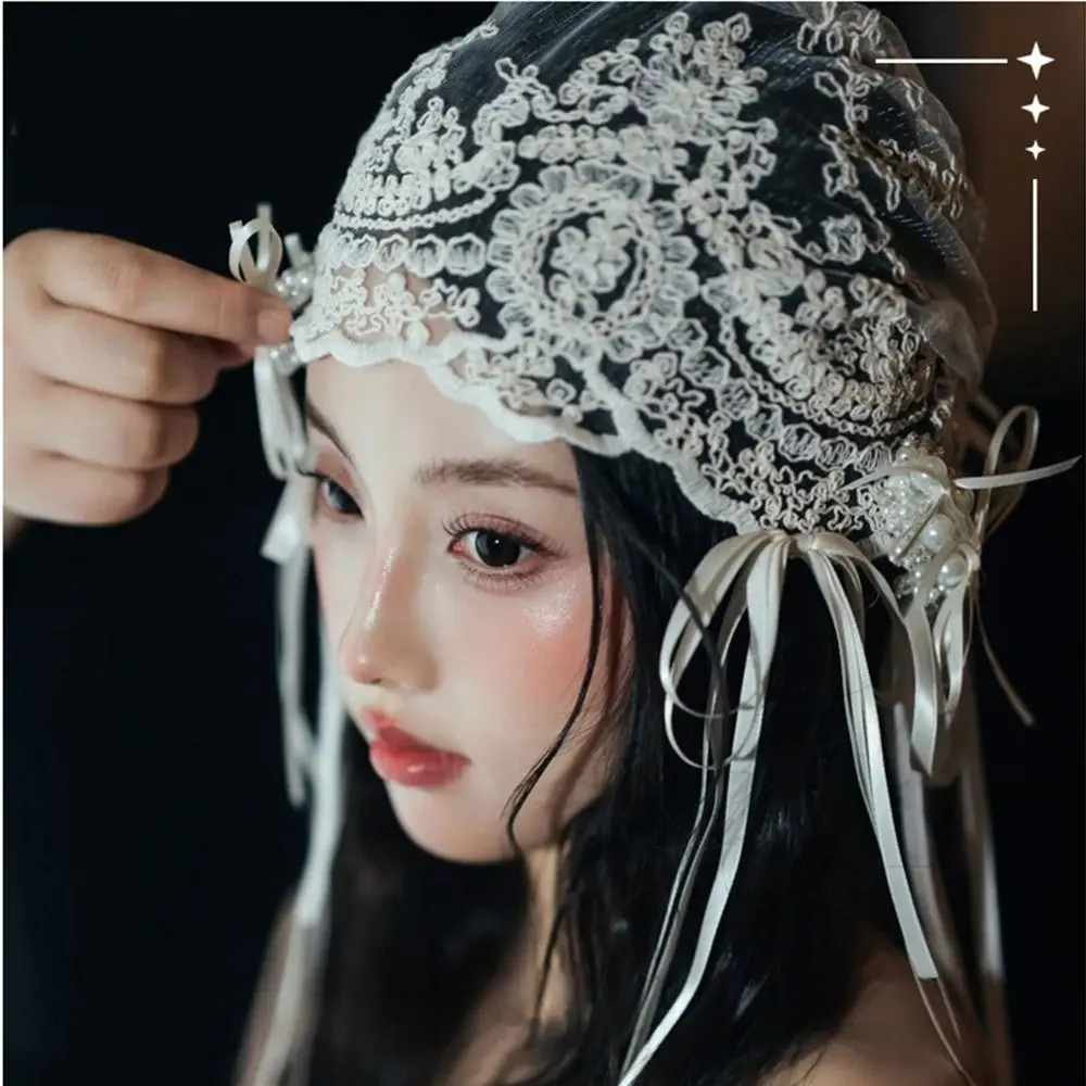 French Lace Bridal Headband Embroidered Bow Ribbon Bridal Headpiece Full Lace Vintage Wedding Hair Accessories Prom Occasion