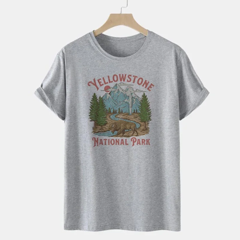 Mountain Hiking T Shirt Yellowstone National Park T Shirt Oversized Vintage Cute Adventure Graphic Tees Women Retro Boho Tops