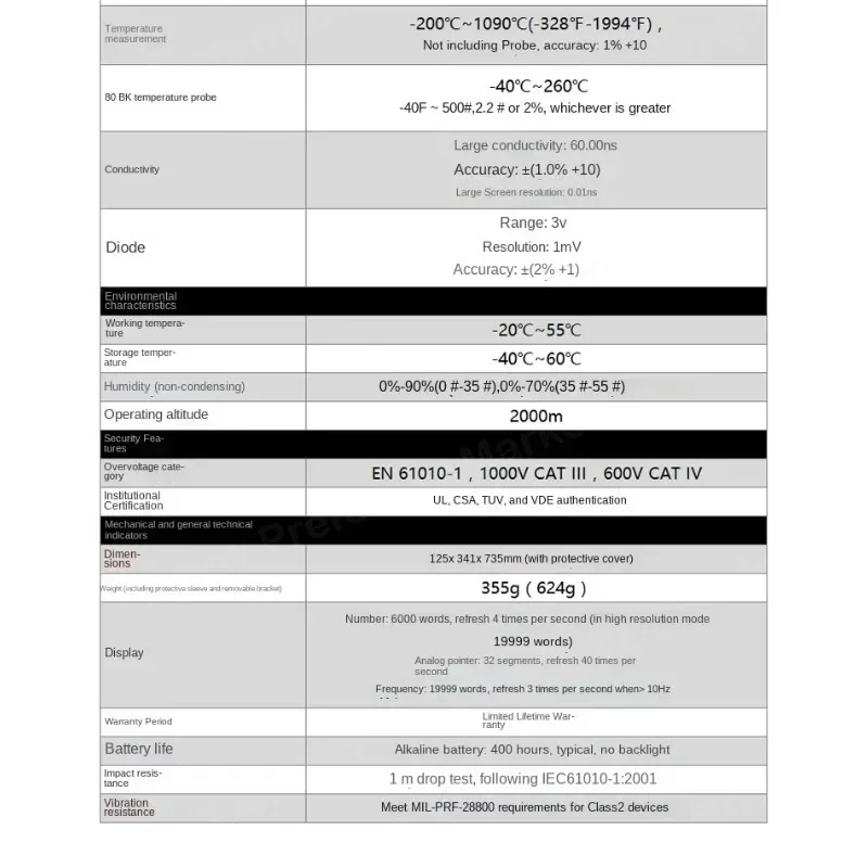 Multímetro digital de alta precisión para la industria automotriz 87V/C/87VMAX/88VA/28II EX