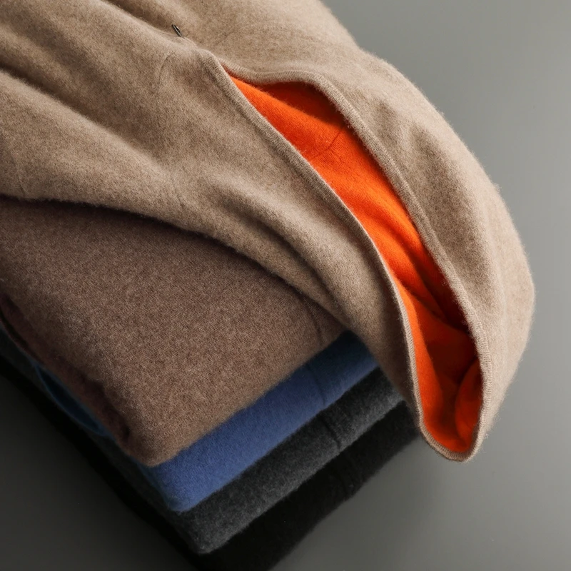 DjzDsm الراقية الرجال الخريف والشتاء 100% الكشمير سترة مشغولة من الصوف على الوجهين ملابس خارجية مقنعين حجم كبير سترة الملابس