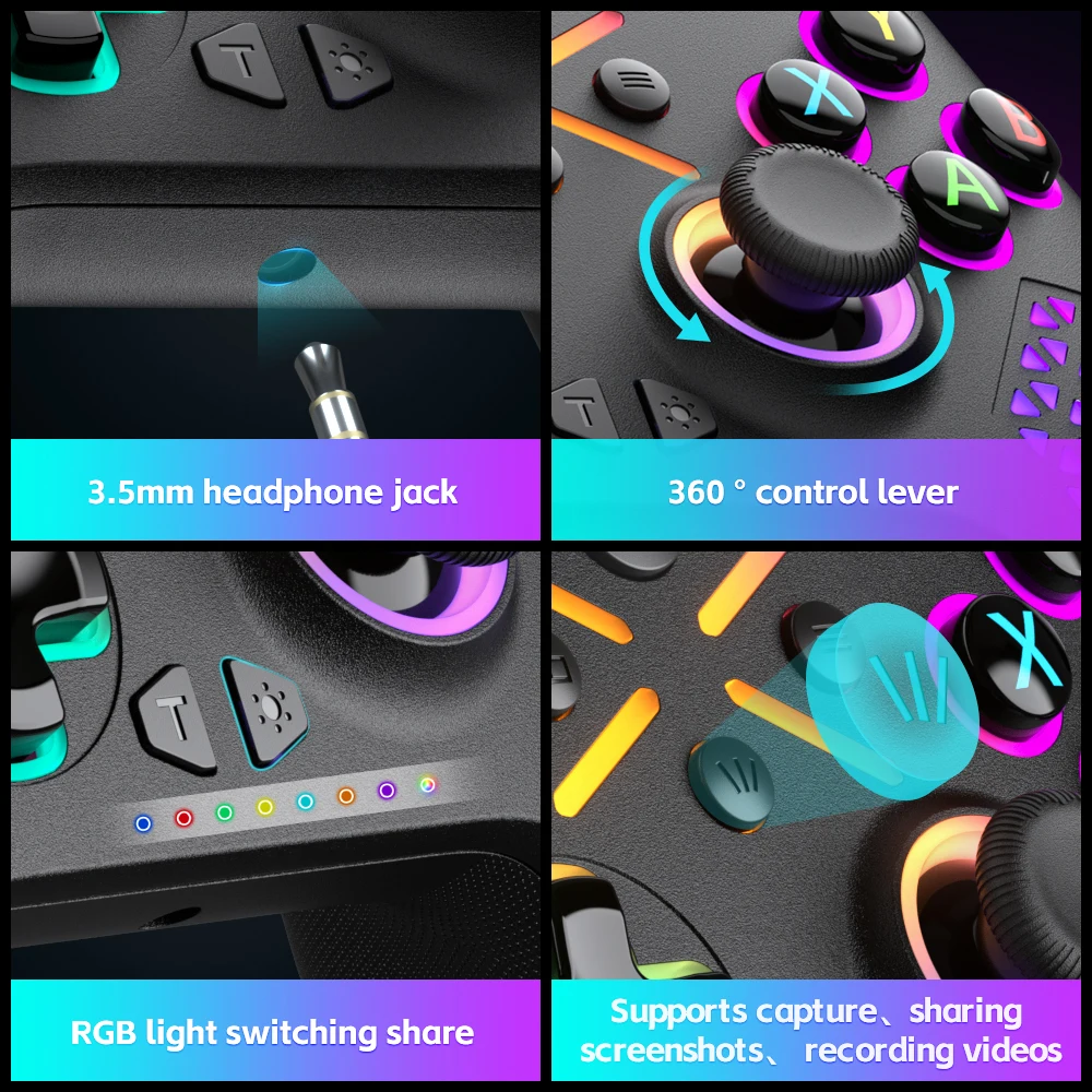 2.4G For Xbox One/Series/Switch/Android/PC Video Game Controller Six Axis Vibration RGB Gamepad Control Console Joystick