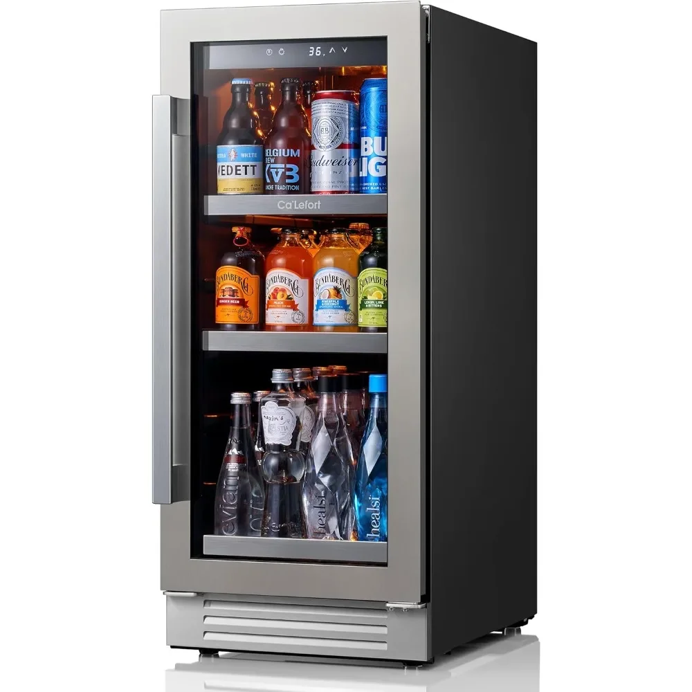 Ca'Lefort Refrigerador de bebidas de 15 pulgadas - Mini refrigerador de 80 latas con puerta de vidrio para refrescos, cerveza o vino, frigorífico con compresor de 3 LED