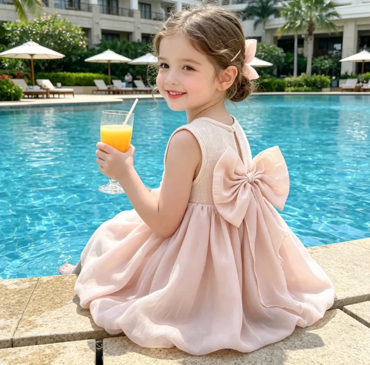 Girls Dress 2026 Spring and Summer New Children's Clothing Korean Style Girl Baby Foreign Lovely Bow Mesh Princess Dress