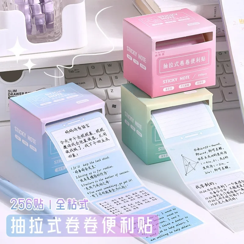 256 Sheets Pull Out Sticky Notes Roll Tape Memo Pads Full Adhesive Self-Adhesive Sticker Label for Noting Writing