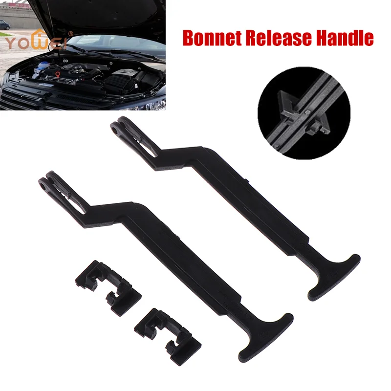 

2Pcs/Set Bonnet Hood Release Rod Lock Latch Black Handle Clips 3B0823593 For VW Passat B5 / B5.5 1998-2004 Car Accessories