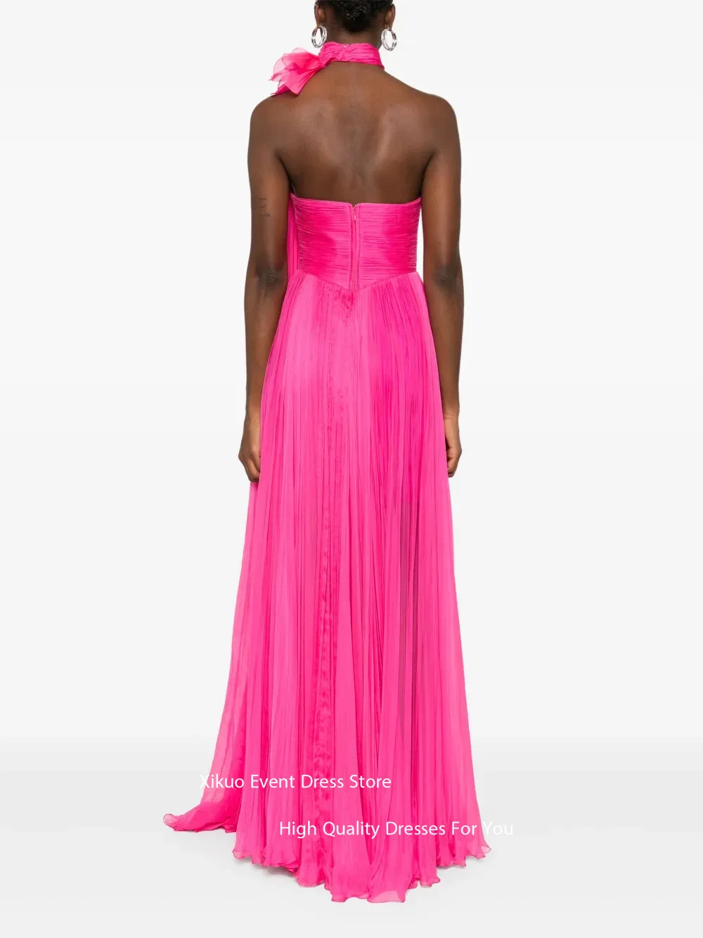 Gaun Malam Chiffon Merah Muda Xikuo dengan Kerah Floral Sweetheart Vestidos De Fiesta Sweetheart A Line Robe De Soirée Dapat Disesuaikan