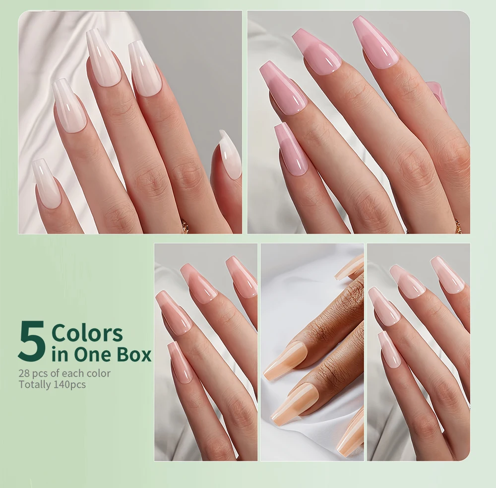 NAILPOP Nagelset zum Aufdrücken, 5-Farben-Mix, tragbare künstliche Nägel, 140–150 Stück, Mandel-Sarg, quadratisch, ovale Formen, langlebiges Design – Detail 20