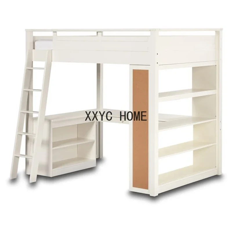 

Solid wood raised bed, bed under table, double-layered high and low apartment, multi-functional children's bed, desk, and desk