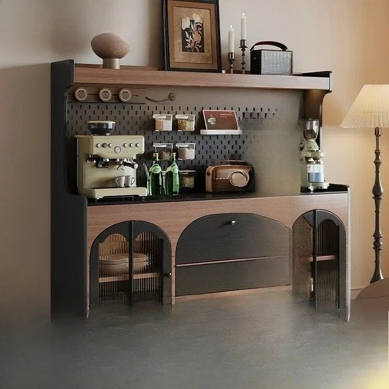 

French retro solid wood dining high cabinet integrated against the wall, kitchen storage, wine cabinet, living room