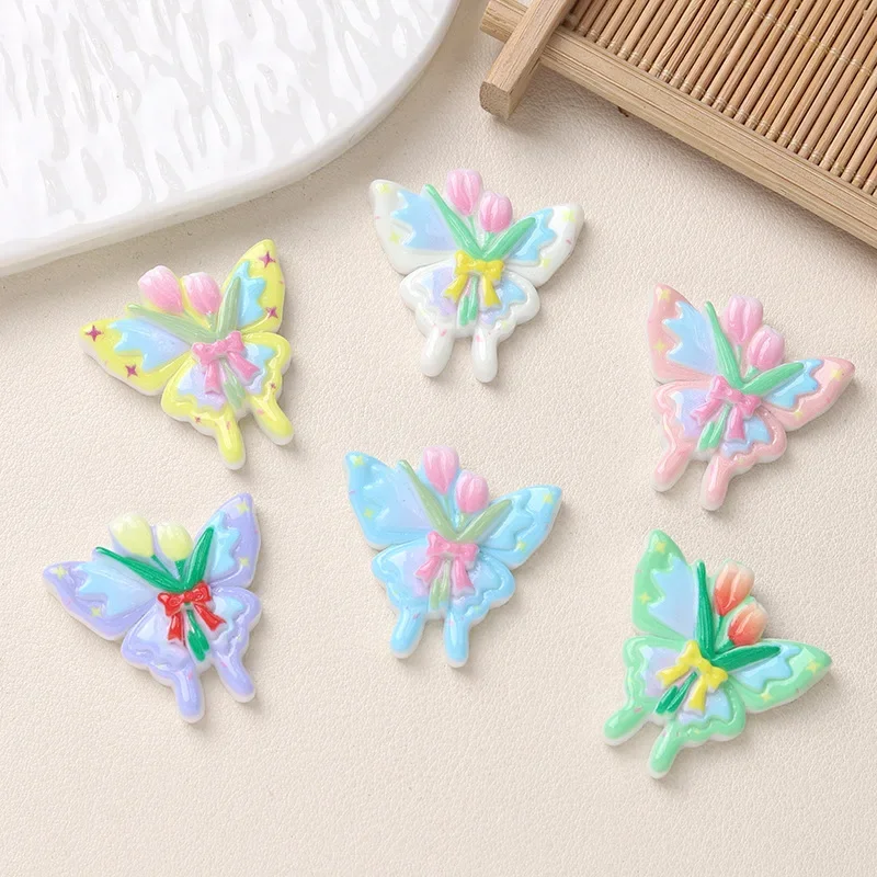 5pcs การ์ตูน DIY เรซิ่นอุปกรณ์เสริมเครื่องประดับผีเสื้อดอกไม้เรซิ่น Flatback Handmade Hairpin โทรศัพท์มือถืออุปกรณ์เสริม