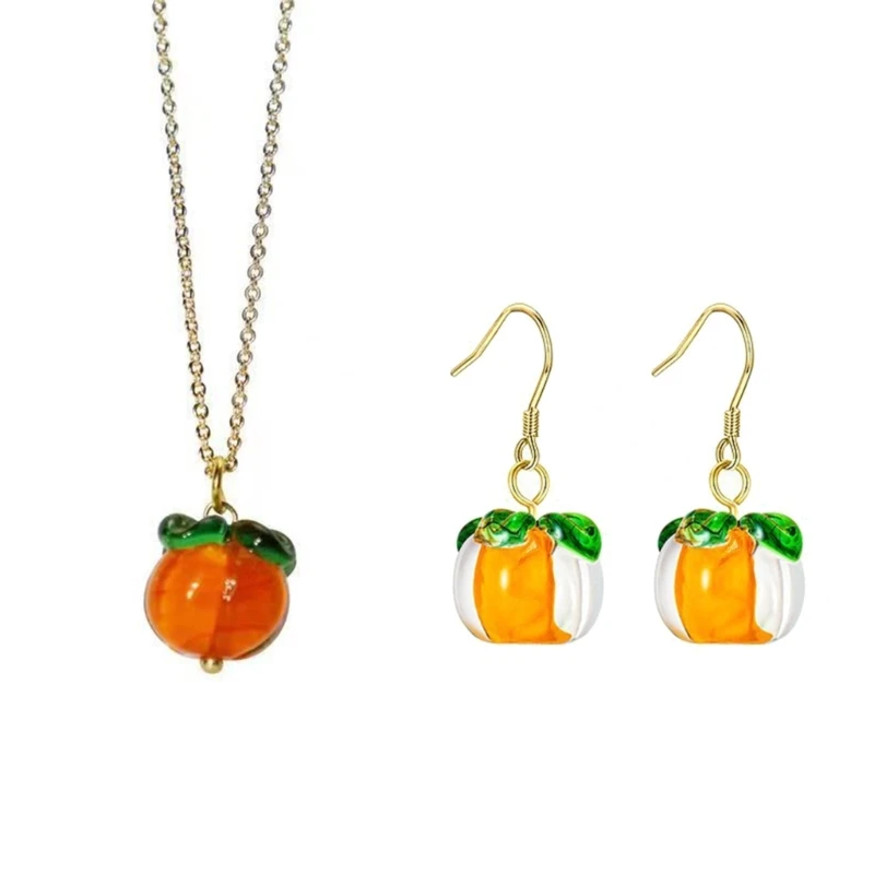 Necklace and Earring Orange Persimmon Pendant Choker Jewelry Dropship