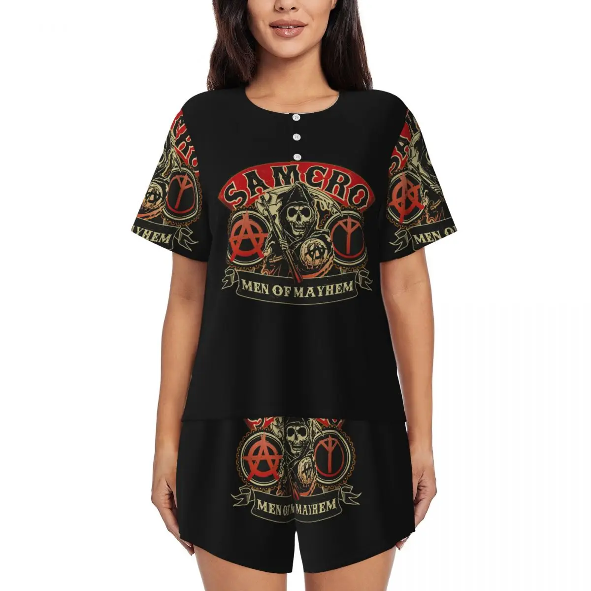

Пижамный комплект Sons Of Anarchy, женская одежда для сна с короткими рукавами The Death Reaper, домашняя одежда, комплект из 2 предметов, пижамы