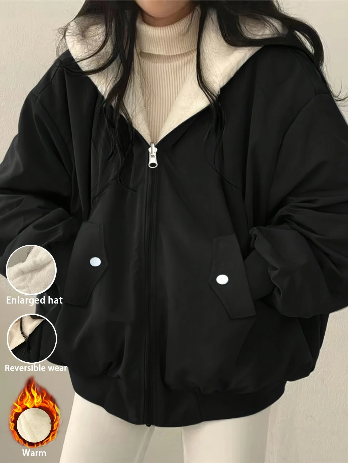

Reversible Winter Jacket for Women - Hooded, Thickened, Zip-Up, Machine Washable. Shop Now!