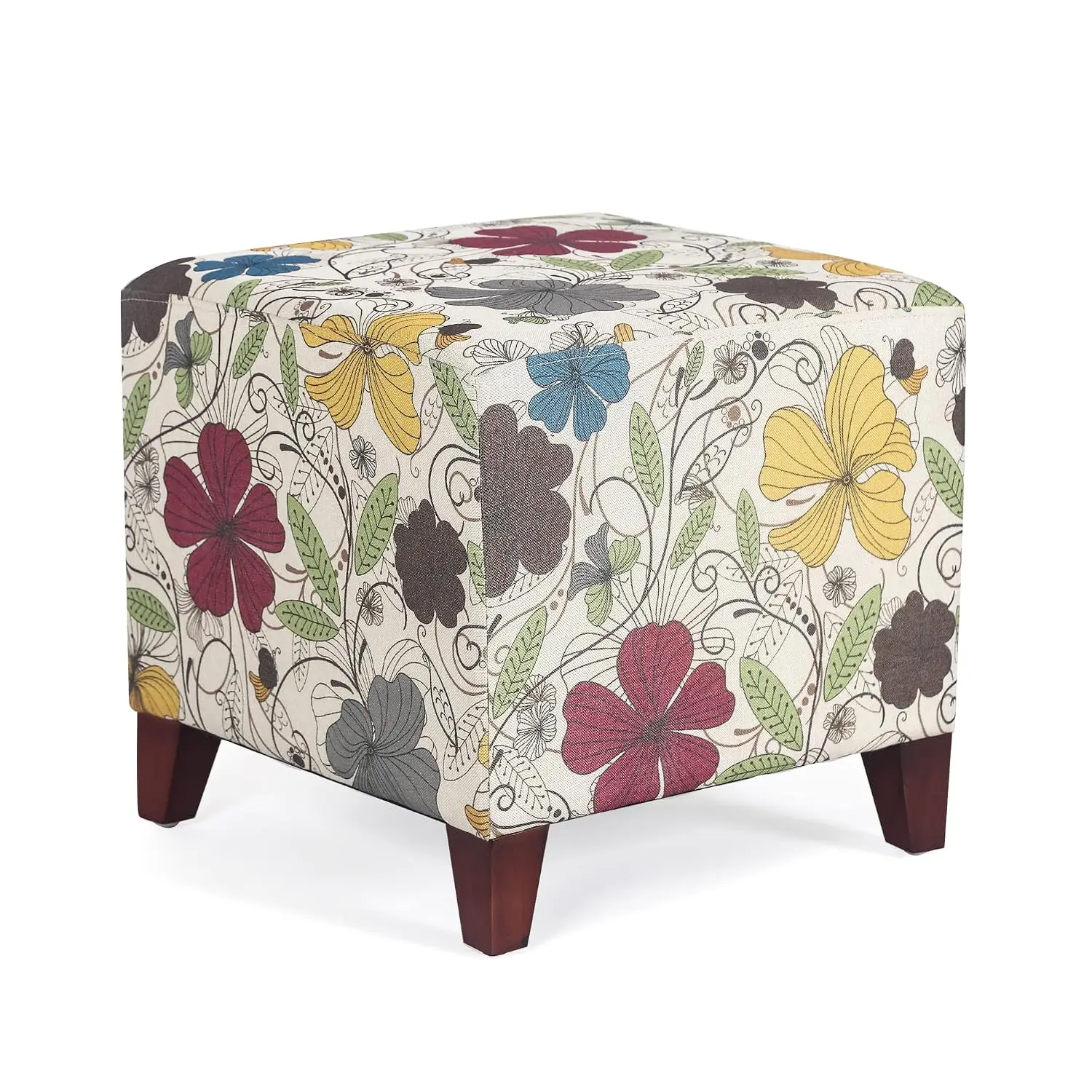 Floral Printed Linen Ottoman, 16.3