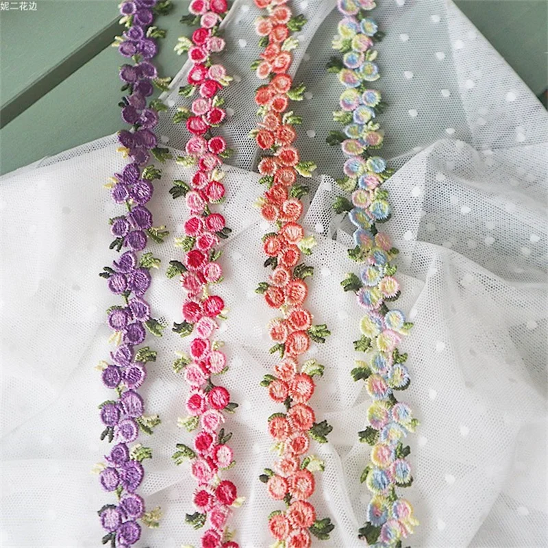 2.5CM Wide Colorful Rose Flower Embroidery Lace Trim Ribbon DIY Crafts Lolita Dress Collar Apparel Neckline Hat Sewing Decor