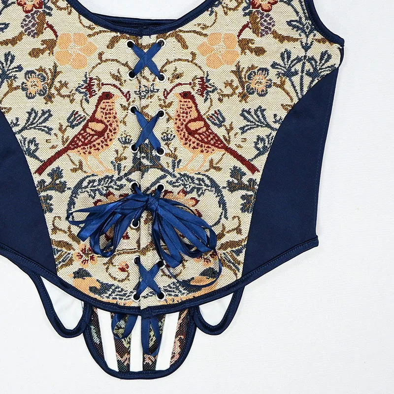 Damen Luxus Patchwork Korsett-Top Vintage Tierdruck Mieder Stahlkorsett Rückenschnürung Bühnenkostüm Formgebende Weste Übergröße – Detail 11