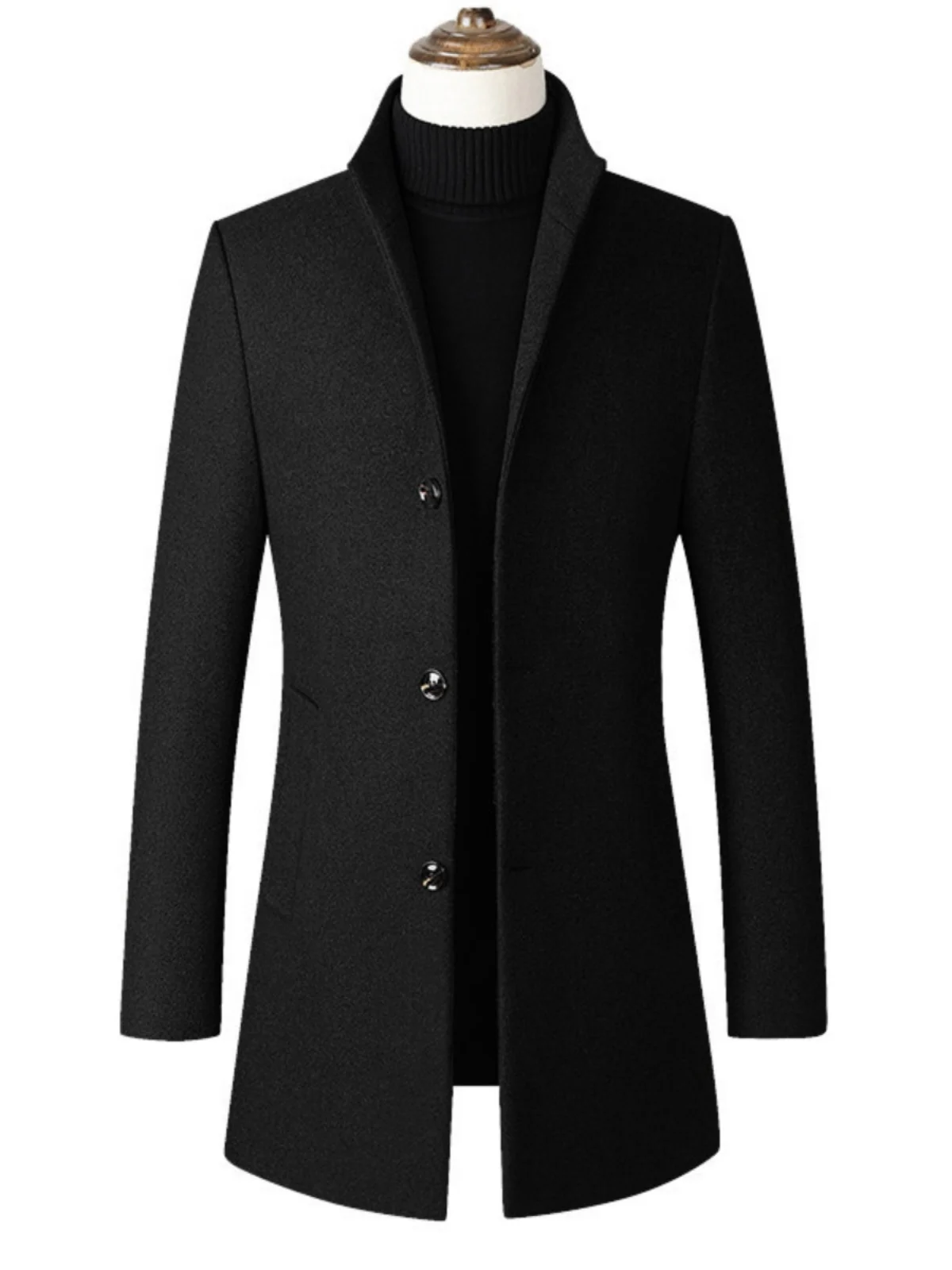 

Autumn New Men's Woolen Trench Coat Casual plus Size Jaet Faionable Urban Sle Long Length Single Button Pure Color