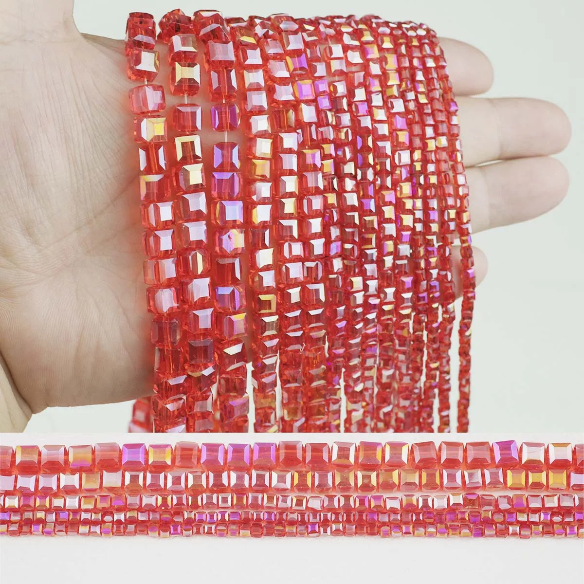 100~30pcs Austrian Red AB Colorful 3/4/6/7mm Crystal Glass Square Loose Spacer Beads For Diy Jewelry Making Bracelets Necklaces