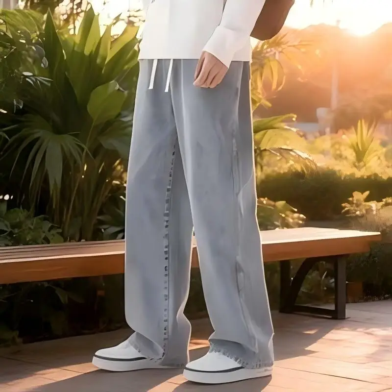 

Fashion Men's Solid Color Drape Jeans Loose Straight Korean Vintage High Street Hip-hop Casual Daily Dragging Wide-leg Pants