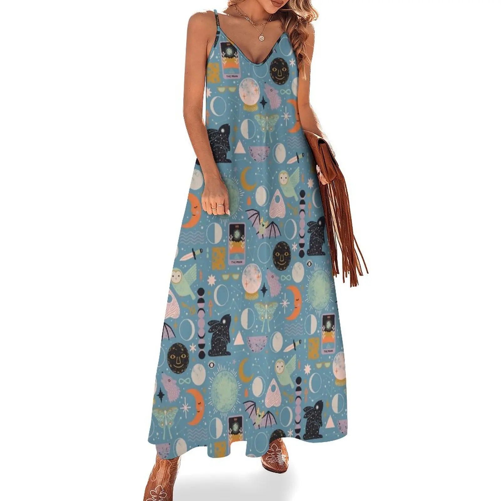 

Lunar Pattern: Blue Moon Sleeveless Long Dress Summer skirt summer dresses womens 2025 beach dresses Dress