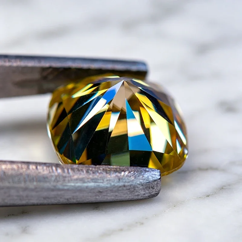 Moissanit-Stein, Kissen-Schliff, Zitronengelb, im Labor gezüchteter Edelstein für DIY-Schmuck, Ring, Halskette, Ohrringe, mit Zertifikat – Detail 6