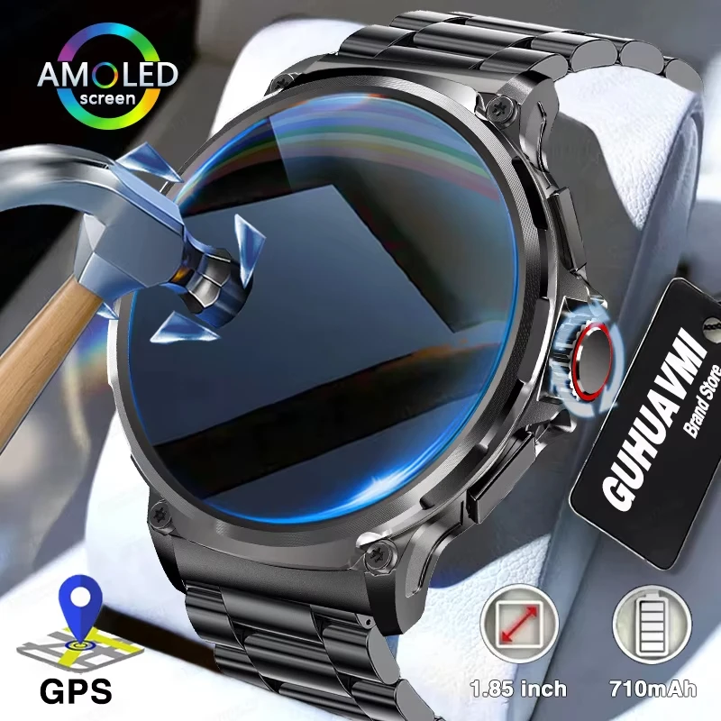 New 1.85-inch Ultra HD AMOLED SmartWatch Men GPS Bluetooth Call 710 Mah Battery Sport Fitness For Men outdoor fitness smartwatch