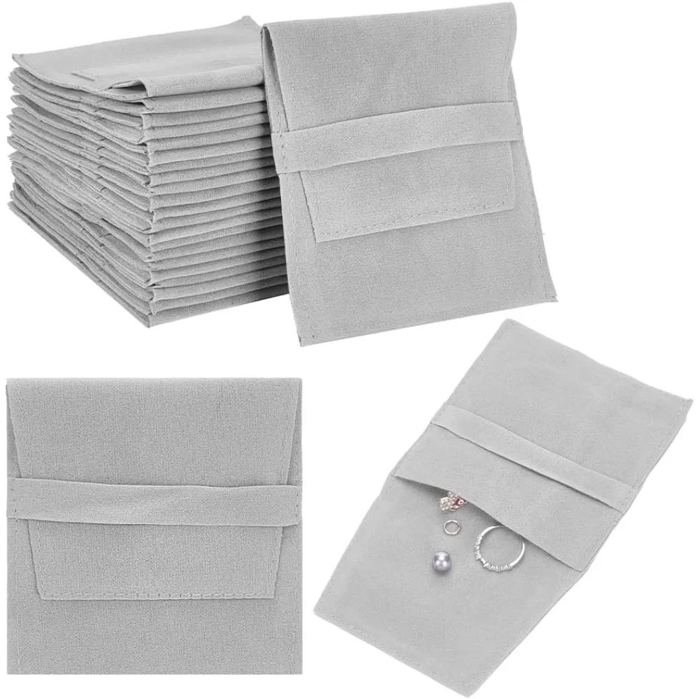 24 Pcs Microfiber Jewelry Pouches, Gray Faux Suede Jewelry Pouch Storage Bags Luxury Gift Bag for Candy Gift