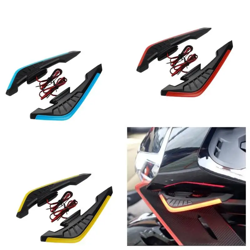 2 قطعة أجنحة الرياح الثابتة مع مصباح ليد لاصق لاصق تزيين دراجة نارية الجانب الأمامي سبويلر الجنيحات الهوائية الجناح مجموعة #5