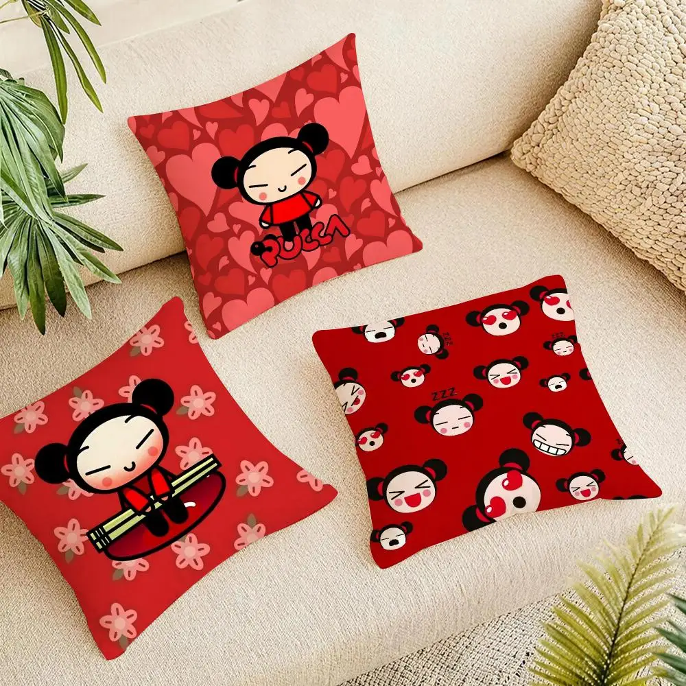 Kawaii P-Pucca Anime Cushion Cover Organic Linen Square Pillow Case Naturally Durable Hypoallergenic Gentle On Sensitive Skin
