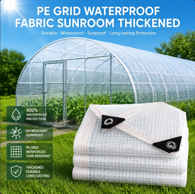 Thickened Transparent Grid Tarp Curtain Outdoor Pergola Clear Rainproof Cloth Greenhouse Succulent Plant Keep Warm Cover