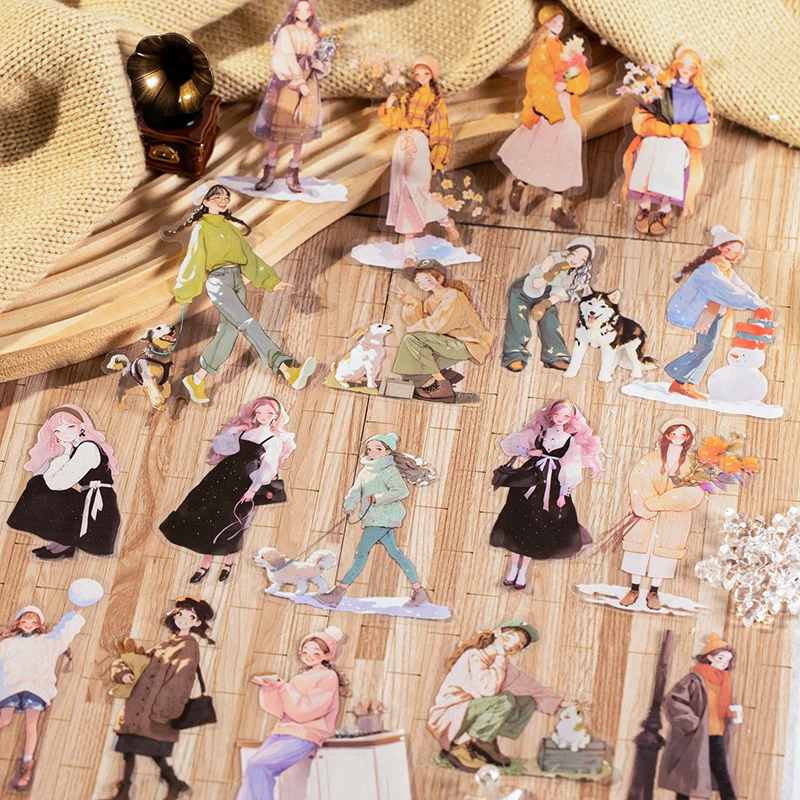 JIANQI 20 Stück große Winter-Mädchen-Aufkleber, Junk-Journal, Planer, Scrapbooking, Vintage, dekorativ, DIY-Bastelmaterial