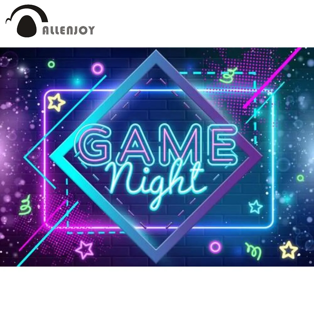 

Allenjoy Game Night Background Glow Neon Sleepover Prom Party Friends Youth Birthday Bokeh Glitter Banner Photozone Backdrop