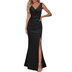 2024 WOOSEA Women Sleeveless V Neck Split Evening Cocktail Long Dress